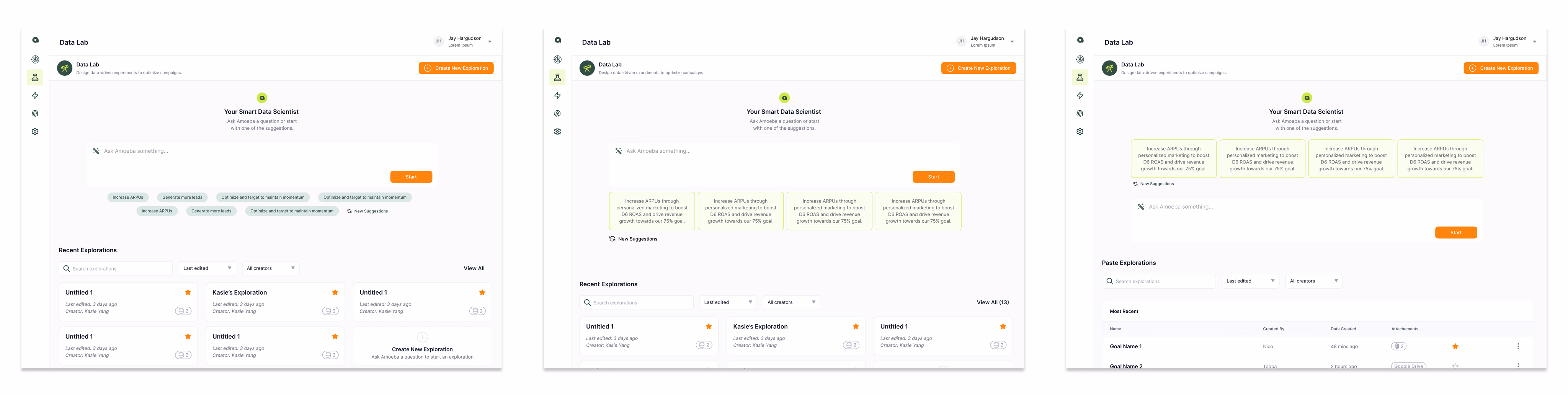 Iterations of Data Lab Landing Page